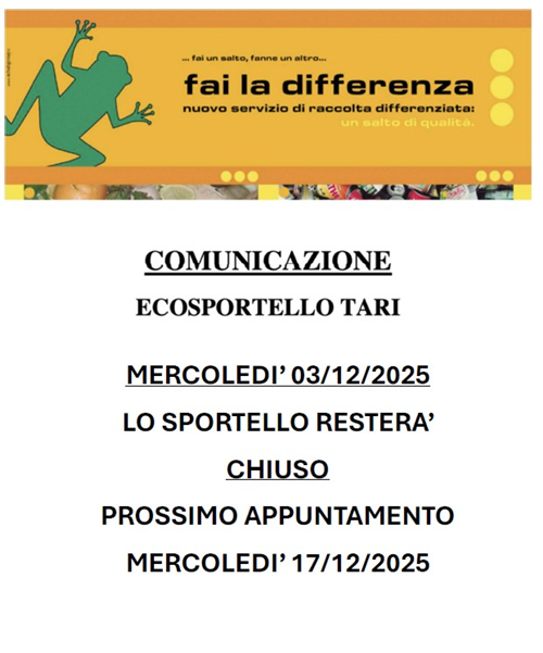 AVVISO CHIUSURA ecosportello covar 03/12/2025